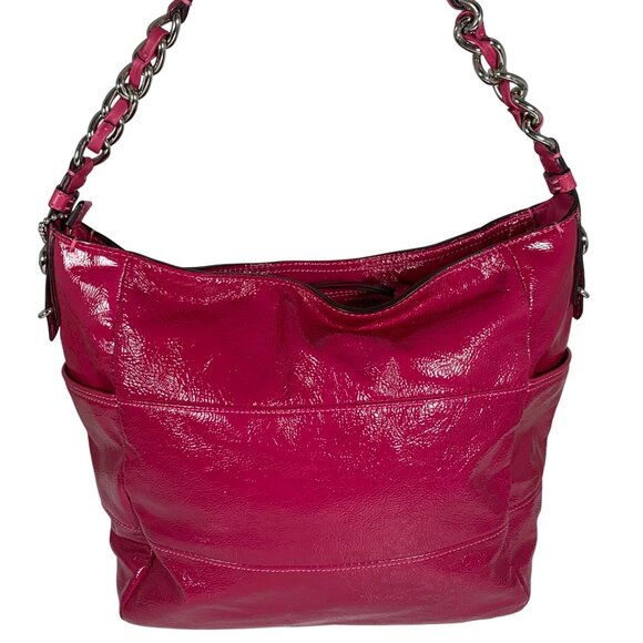 COACH 2009 Tribeca Pink Patent Leather Shoulder Bag Handbag 14118 Chain Strap - Picture 7 of 15